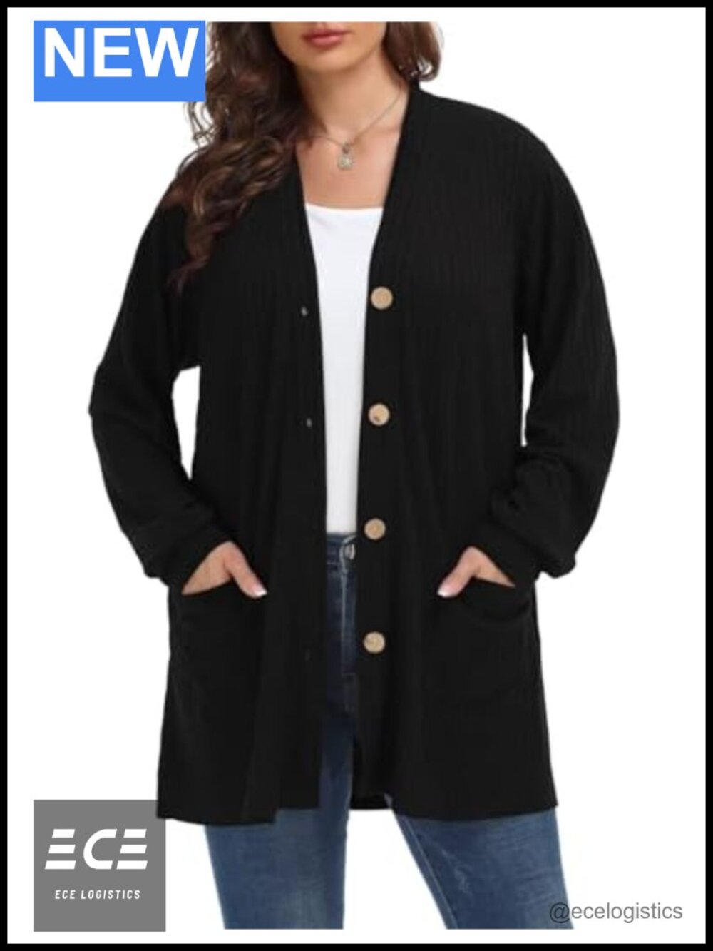 Plus Size Ribbed Button Down Cardigan with Pockets Lightweight